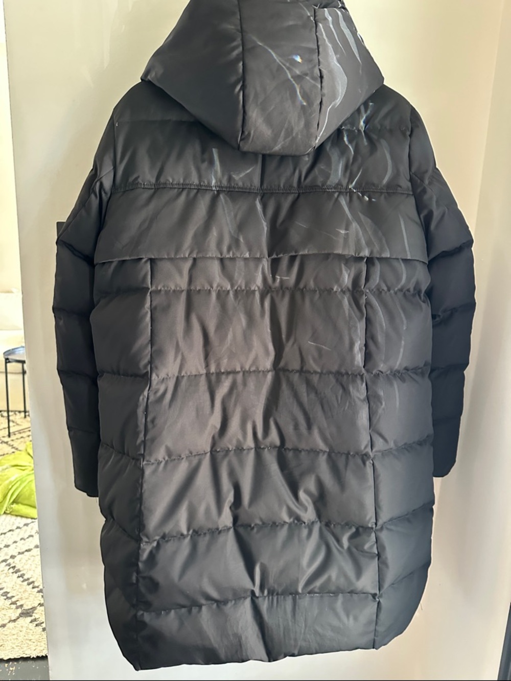 Women's Black Long Puffer Coat with Hood - Picture 8 of 8